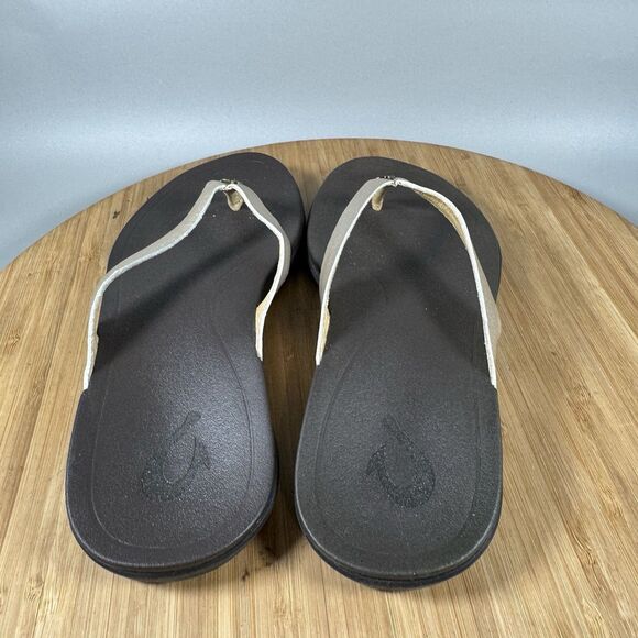S Olukai Ho’opio Women’s Sandals Leather Flip-Flops Brown Gold Size 5‎ - Picture 4 of 6